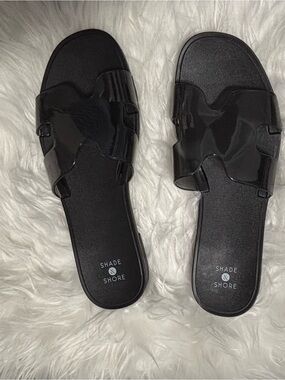 Shade & Shore Glossy Black Slide Sandals for Women